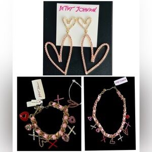 BETSEY JOHNSON SET 4 Piece XOX Crystal Pavé Heart Necklace Earrings Bracelet NWT